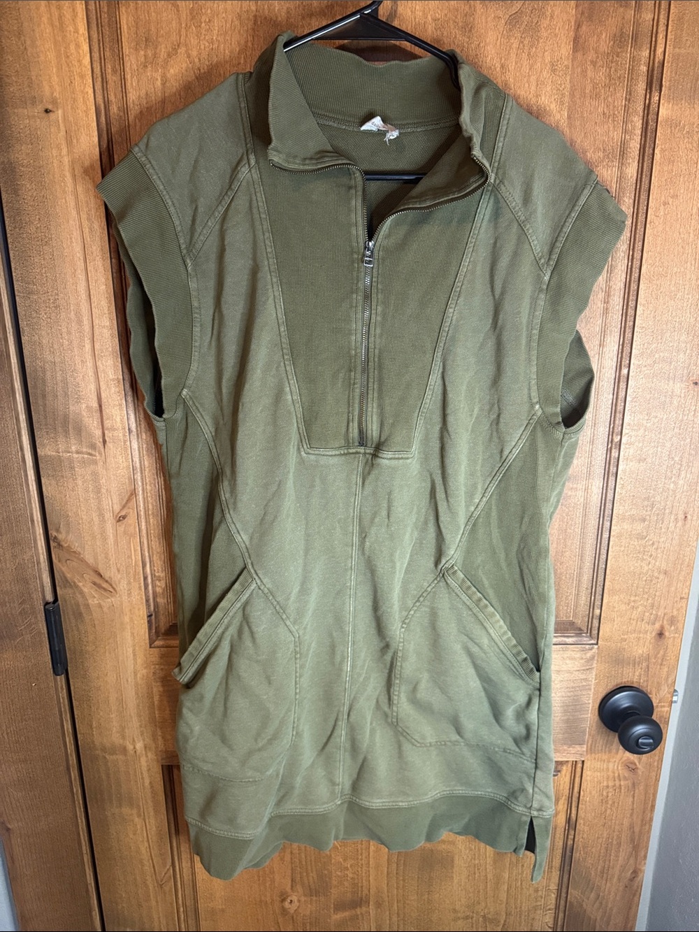 Sleeveless Olive Green Half-Zip Women's mini dress